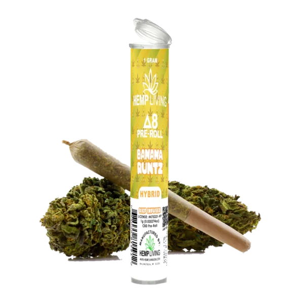 Hemp Living - Delta 8 Flower 1g Pre-Roll - Banana Runtz High Potency Kief Infused