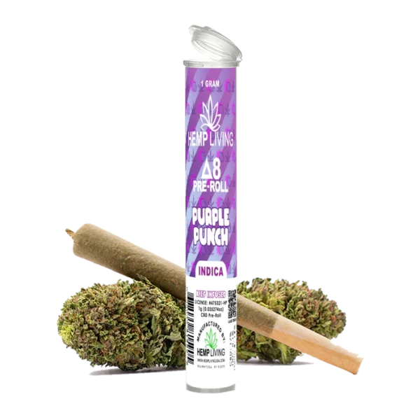 Hemp Living - Delta 8 Flower 1g Pre-Roll - Purple Punch High Potency Kief Infused EU